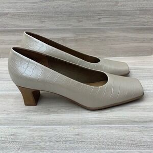LifeStride Cream Croco Leather Square Toe Block Heel Pumps Mens 9M 90s Y2K